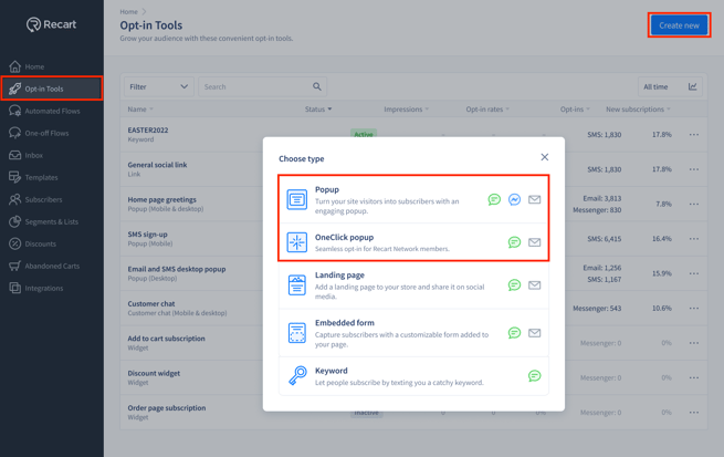 Create new opt-in tool_Pop-ups