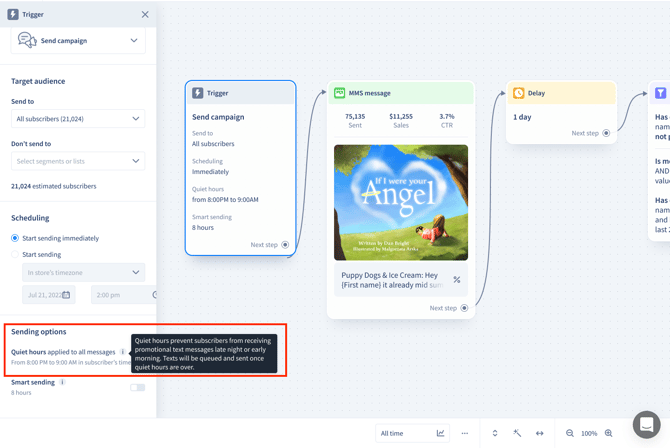 Edit trigger - Quiet hours info