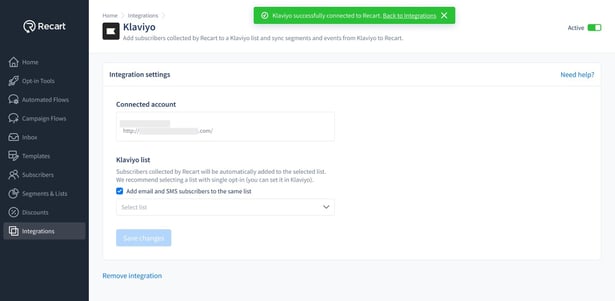 Integrations - Klaviyo - OAuth connection successful copy