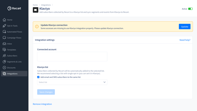 Integrations - Klaviyo - OAuth connection successful__
